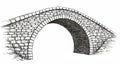 An arched stone bridge is illustrated in black and white. The bridge is constructed with Royalty Free Stock Photo