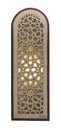 Arched stucco window decorated with illuminated stain glass with geometrical patterns, a Mamluk era tradition