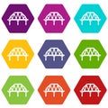 Arched train bridge icons set 9 vector Royalty Free Stock Photo