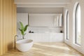Arched white and wooden bathroom interior Royalty Free Stock Photo