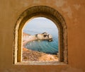 Arched window landscape of a bay