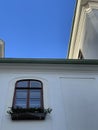 Arched window in old fashioned house in Europe Royalty Free Stock Photo