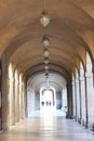 The arched yellow stone colonnade with lanterns concept photo Royalty Free Stock Photo