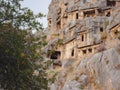 Archeological remains of the Lycian rock cut tombs in Myra, Turkey Royalty Free Stock Photo