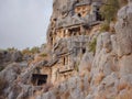 Archeological remains of the Lycian rock cut tombs in Myra, Turkey Royalty Free Stock Photo