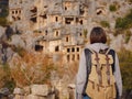 Archeological remains of the Lycian rock cut tombs in Myra, Turkey Royalty Free Stock Photo