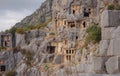 Archeological remains of the Lycian rock cut tombs in Myra, Turkey Royalty Free Stock Photo