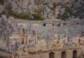 Archeological remains of the Lycian rock cut tombs in Myra, Turkey Royalty Free Stock Photo