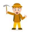 Archeologist Cartoon Character with Pickax Royalty Free Stock Photo