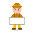 Archeologist Character with Blank Banner Royalty Free Stock Photo