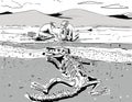 Archeologist Digging Up Fossil of Prehistoric Dinosaur Comics Style Drawing