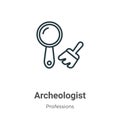 Archeologist outline vector icon. Thin line black archeologist icon, flat vector simple element illustration from editable Royalty Free Stock Photo