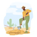 Archeologist Working on Excavations Digging Soil Layers with Shovel and Exploring Artifacts. Scientist Studying History Royalty Free Stock Photo