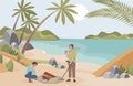 Archeologists finding treasure vector flat illustration. Men with archeological equipment searching for artifacts.