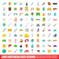 100 archeology icons set, cartoon style Royalty Free Stock Photo