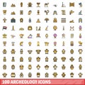 100 archeology icons set, color line style Royalty Free Stock Photo