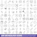 100 archeology icons set, outline style Royalty Free Stock Photo