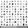 100 archeology icons set, simple style