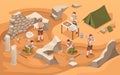 Archeology isometric sign or archeologist at work Royalty Free Stock Photo