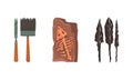 Archeology and Paleontology Ancient Artifacts with Bones and Arrows Vector Set