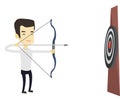 Archer aiming with bow and arrow at the target.