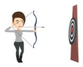 Archer aiming with bow and arrow at the target.