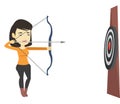 Archer aiming with bow and arrow at the target.