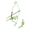 Archer bow icon isometric vector. Classical bow with arrow and green branch icon Royalty Free Stock Photo