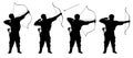 Archer, bowman silhouette set vector. Royalty Free Stock Photo