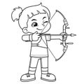 Archer Girl Aiming Target BW Royalty Free Stock Photo