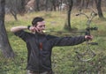 Archer shooting compound bow Royalty Free Stock Photo