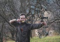 Archer shooting compound bow Royalty Free Stock Photo