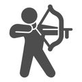 Archer solid icon, self defense concept, man with bow and arrow sign on white background, weapon for for shooting icon
