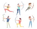 Archers. Sport activity with battle archer and arrows characters of different nations and disability shooting to targets Royalty Free Stock Photo