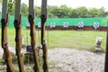 Archers and targets on a archery contest area Royalty Free Stock Photo