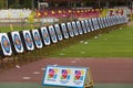 Archers and targets on a archery contest area Royalty Free Stock Photo