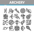 Archery Activity Sport Collection Icons Set Vector