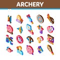 Archery Activity Sport Isometric Icons Set Vector