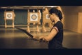 Archery as a sport discipline run in the hall and in the nature. Competition for the best shot an arrow into targets Royalty Free Stock Photo