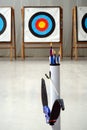 Archery bow, arrows and targets Royalty Free Stock Photo