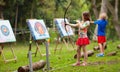 Archery for child. Kids shoot a bow. Arrow, target Royalty Free Stock Photo