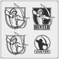 Archery and Hunting emblems. Set of labels, template, concept, design elements. Print design for t-shirts.