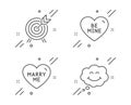 Archery, Marry me and Be mine icons set. Smile sign. Attraction park, Wedding, Love sweetheart. Comic chat. Vector