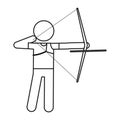 Archery player aiming bow game outline Royalty Free Stock Photo