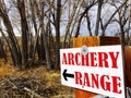 An archery range sign. Royalty Free Stock Photo