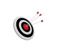 Archery target with arrows in the center bullseye. 3d rendering. Royalty Free Stock Photo