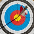 Archery target with concentric circles is shown. The outermost Royalty Free Stock Photo