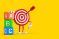 Archery Target and Dart in Center Cartoon Person Character Mascot Alphabet ABC Education Cubes. 3d Rendering