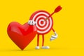 Archery Target and Dart in Center Cartoon Person Character Mascot with Red Heart. 3d Rendering Royalty Free Stock Photo