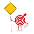 Archery Target and Dart in Center Cartoon Person Character Mascot and Yellow Road Sign with Free Space for Yours Design. 3d